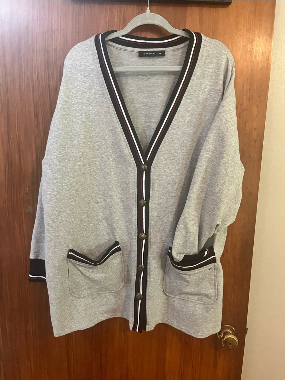 Tommy Hilfiger Grey cardigan sweatshirt with Blue, White & Red Trim 2x